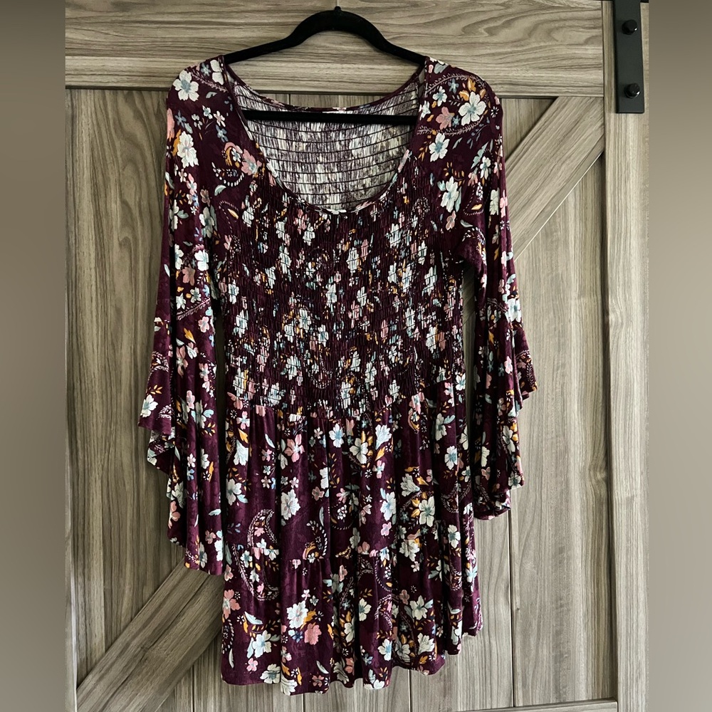 Floral Burgundy Smocked Top